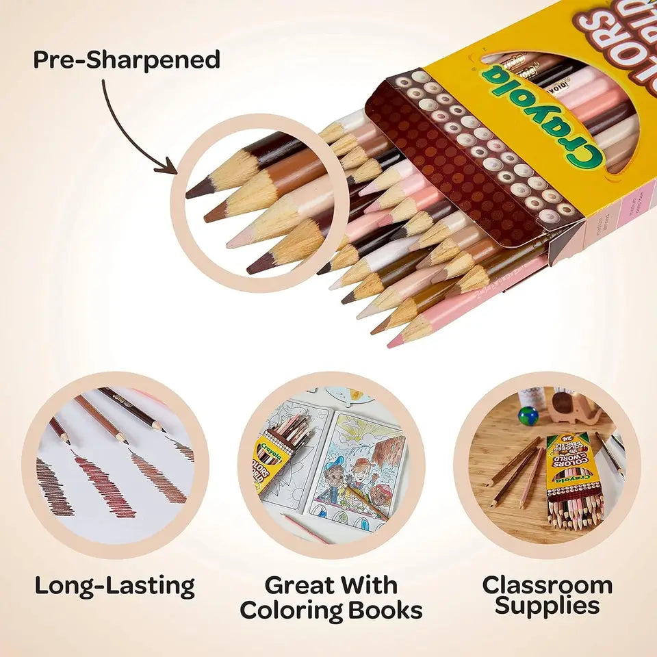 Colors of the World Colored Pencil Set (24ct), Skin Tone Colored Pencils for Kids, Coloring Book Pencils, Gifts for Kids