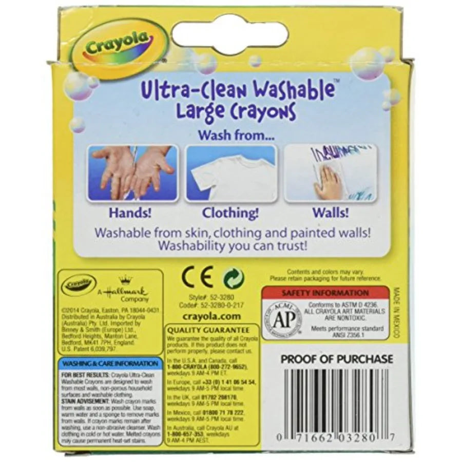 Washable Crayons, Large Size, 8 Colors, Pack of 1