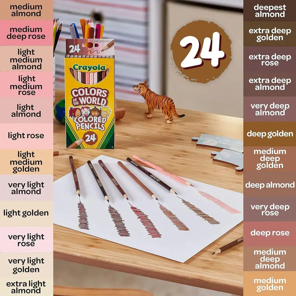 Colors of the World Colored Pencil Set (24ct), Skin Tone Colored Pencils for Kids, Coloring Book Pencils, Gifts for Kids